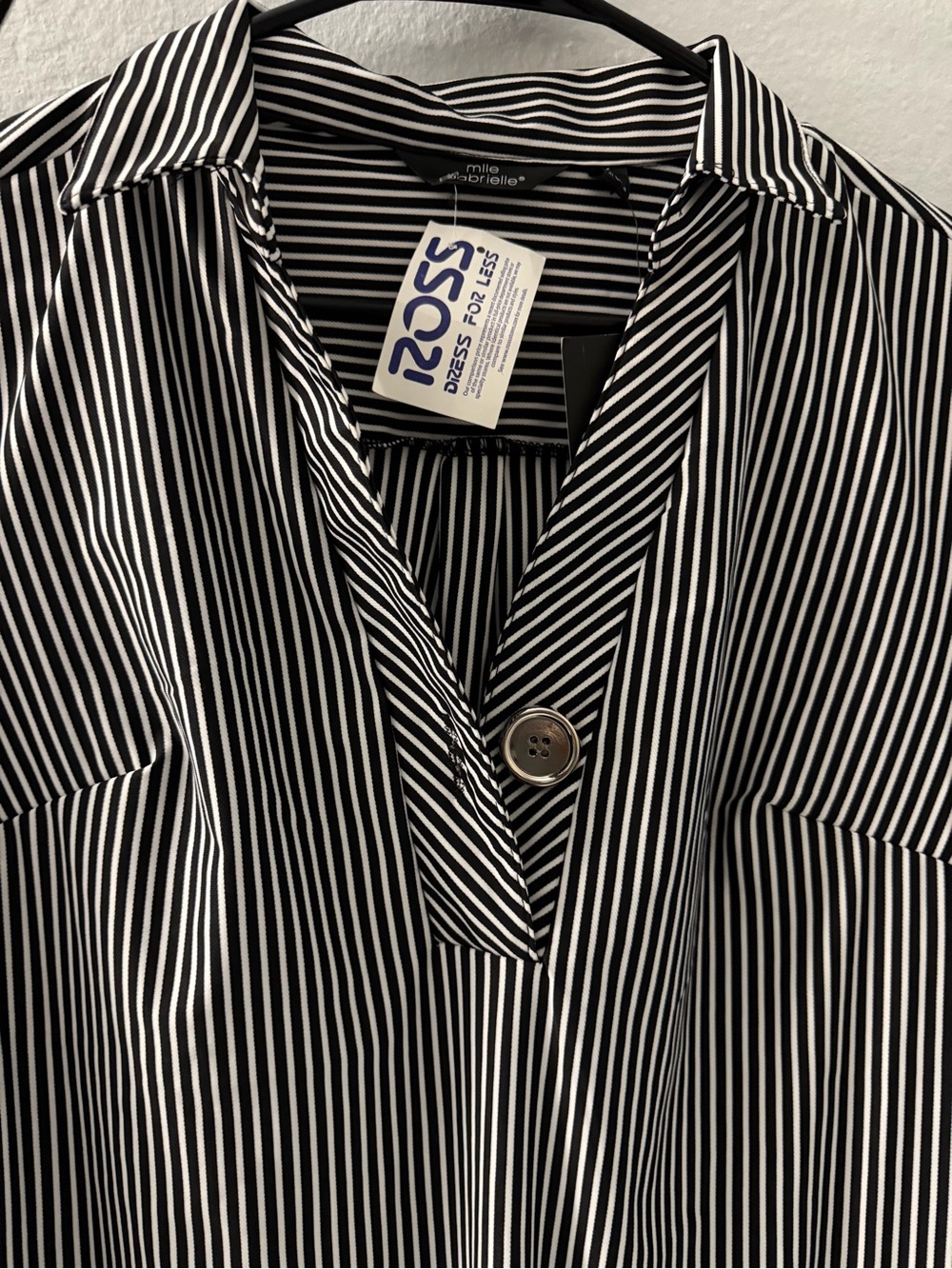 Mlle Gabrielle Black & White Vertical Stripe Button-Down Shirt